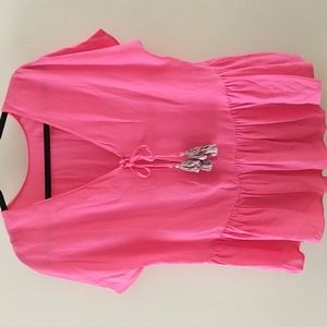 Zara Hot Pink Tassel Open Back Peplum Blouse Top